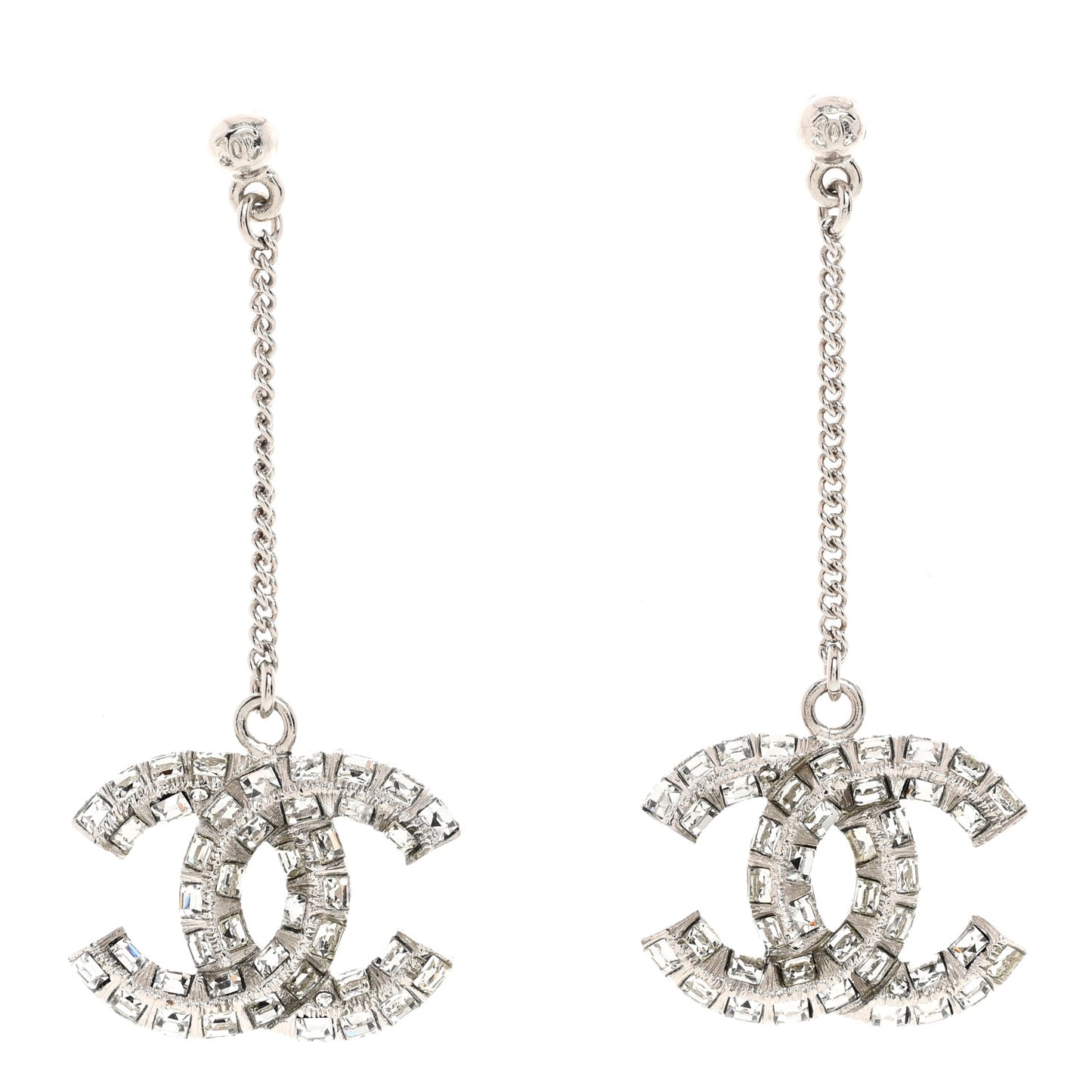 Baguette Crystal CC Drop Earrings Silver