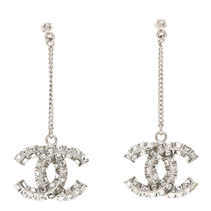 Chanel Baguette Crystal CC Drop Earrings Silver 1 of 5