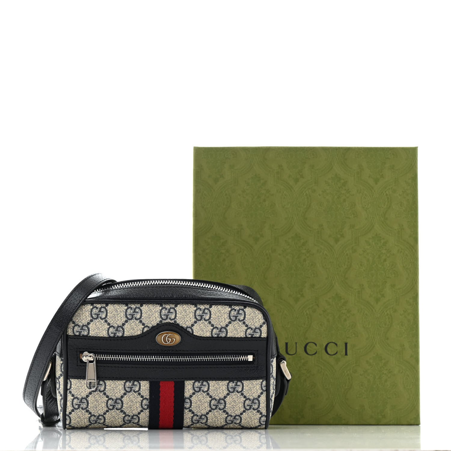 Gucci GG Supreme Monogram Textured Dollar Calfskin Web Mini Ophidia Shoulder Bag Beige Blue 13 of 13