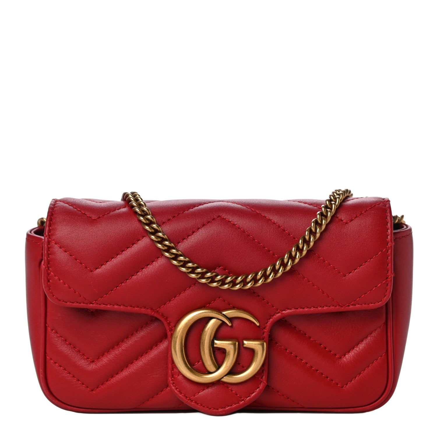 Gucci Calfskin Matelasse Super Mini GG Marmont Shoulder Bag Hibiscus Red 1 of 11