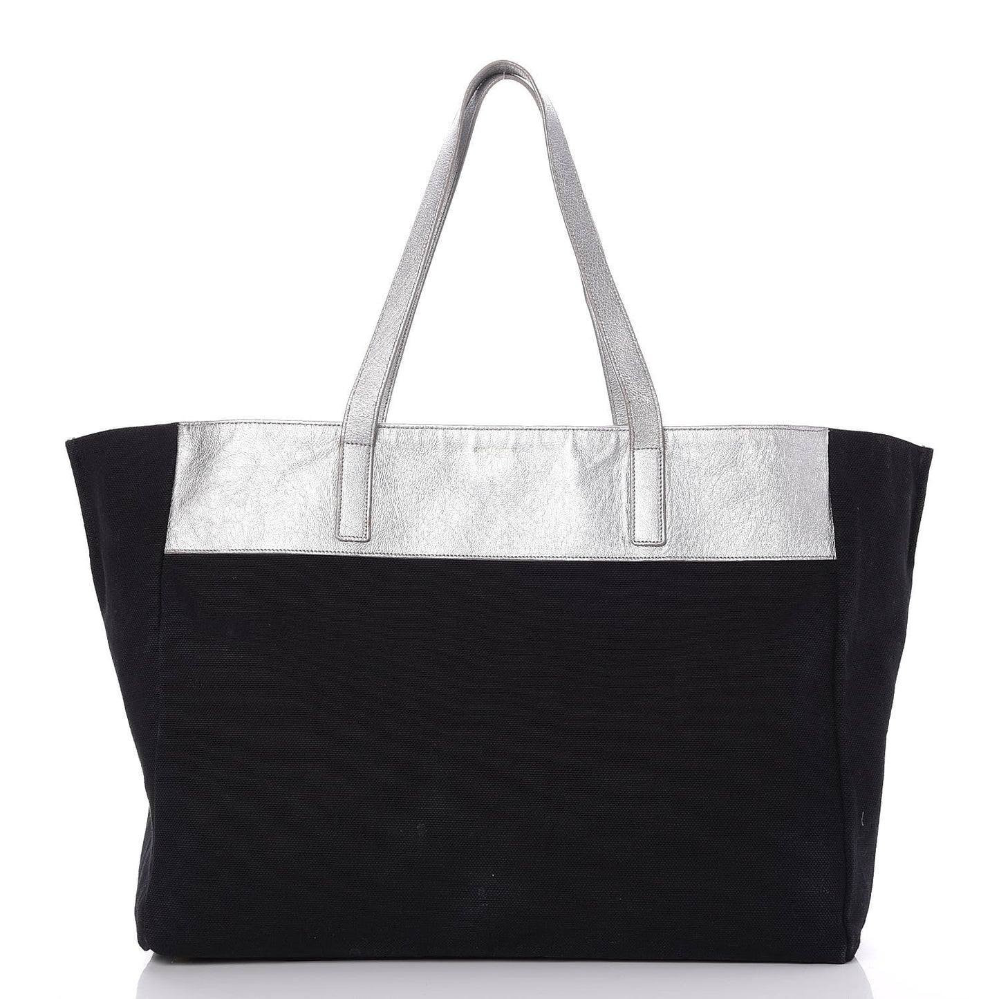 Metallic Calfskin Large Reversible Shopper Tote Bag Black Silver