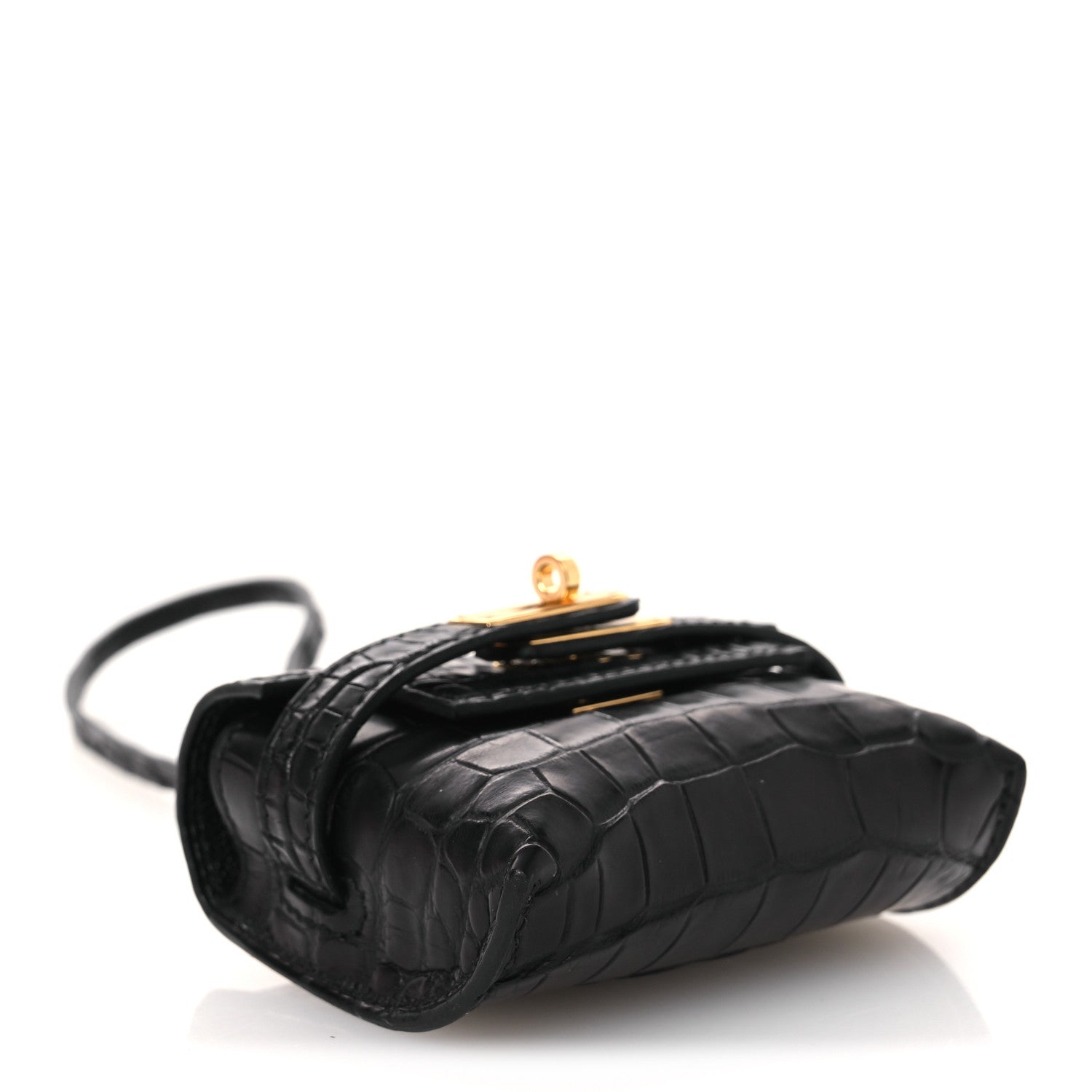 Hermes Matte Alligator Festival Kelly Bag Charm Black 3 of 8