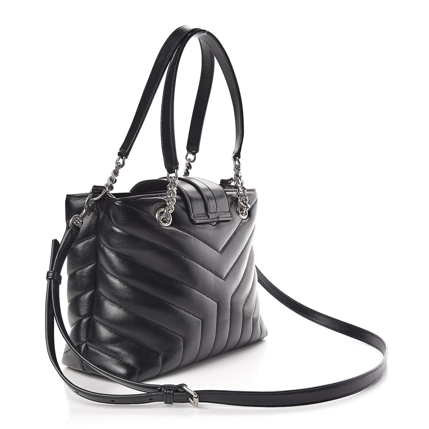 Calfskin Y Quilted Monogram Small Loulou Shopper Black