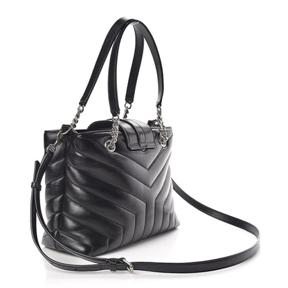 Saint Laurent Calfskin Y Quilted Monogram Small Loulou Shopper Black 3 of 10