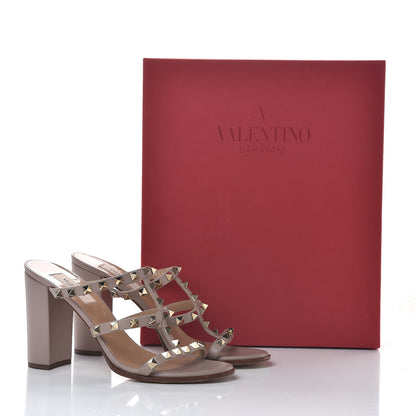 Valentino Garavani Calfskin Rockstud 90mm Caged Slide Sandals 38.5 Poudre 10 of 10