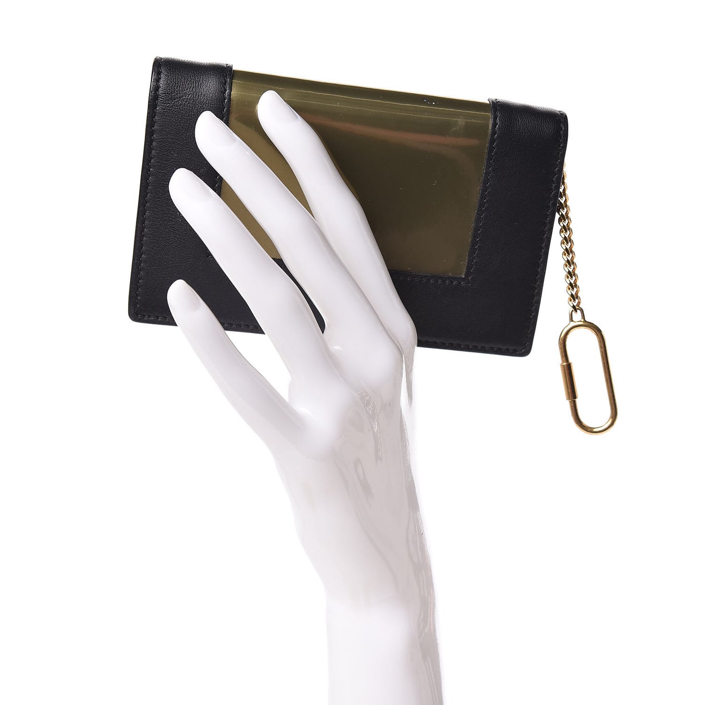 Smooth Lambskin Metallic Frame Coin Card Purse Black Gold