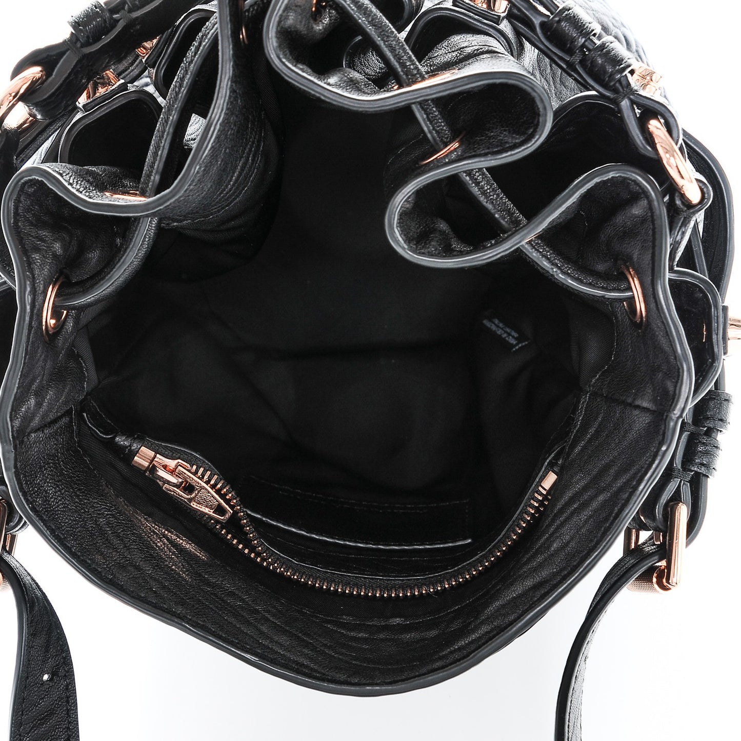 Pebbled Lambskin Diego Bucket Black Rose Gold Hardware