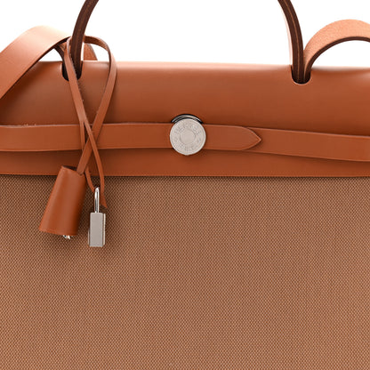 Hermes Military Toile Vache Hunter Herbag Zip Retourne 31 PM Chai Fauve 9 of 11