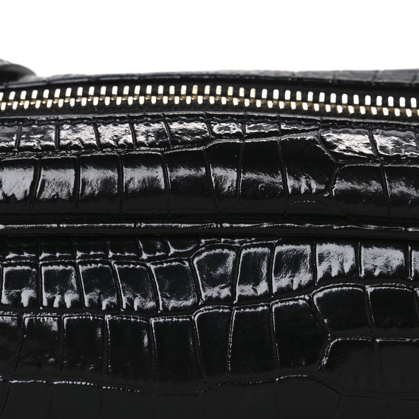 Patent Calfskin Crocodile Embossed Monogram Lou Camera Bag Black