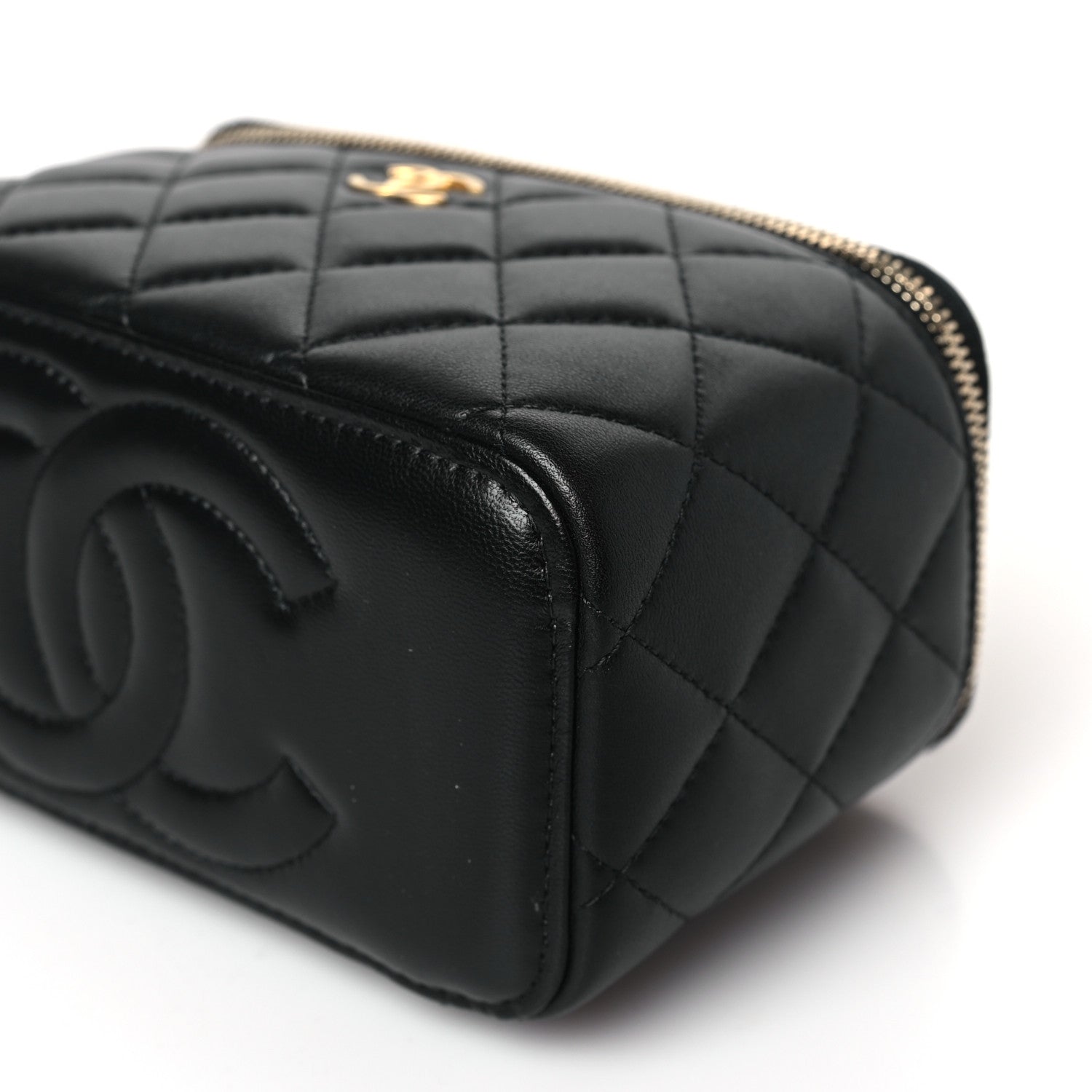 Chanel Lambskin Quilted Metal Small Top Handle Vanity Case With Chain Black 9 of 10
