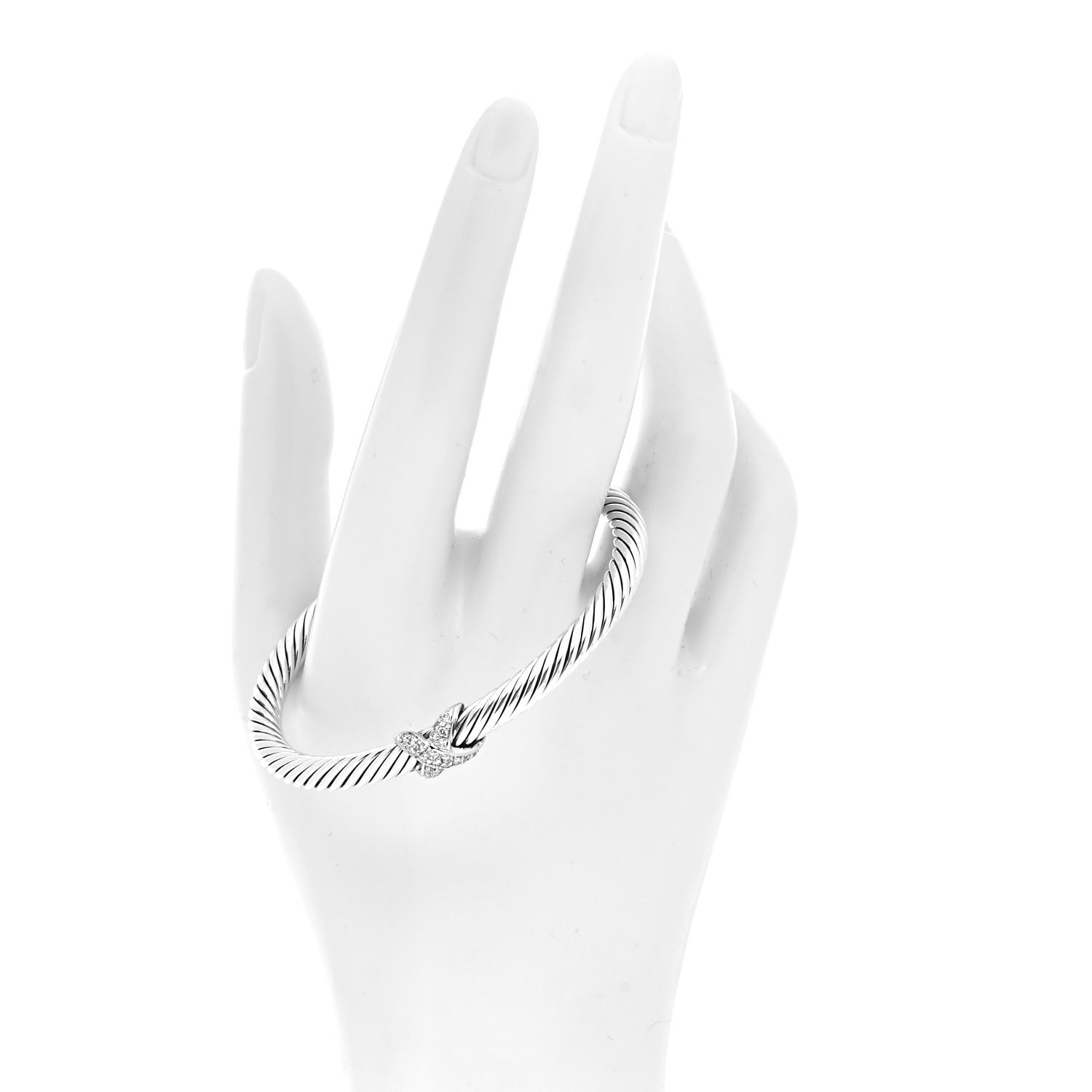 David Yurman Sterling Silver 18K White Gold Diamond Pave 5mm X Cable Bracelet 2 of 4