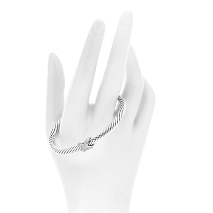 David Yurman Sterling Silver 18K White Gold Diamond Pave 5mm X Cable Bracelet 2 of 4