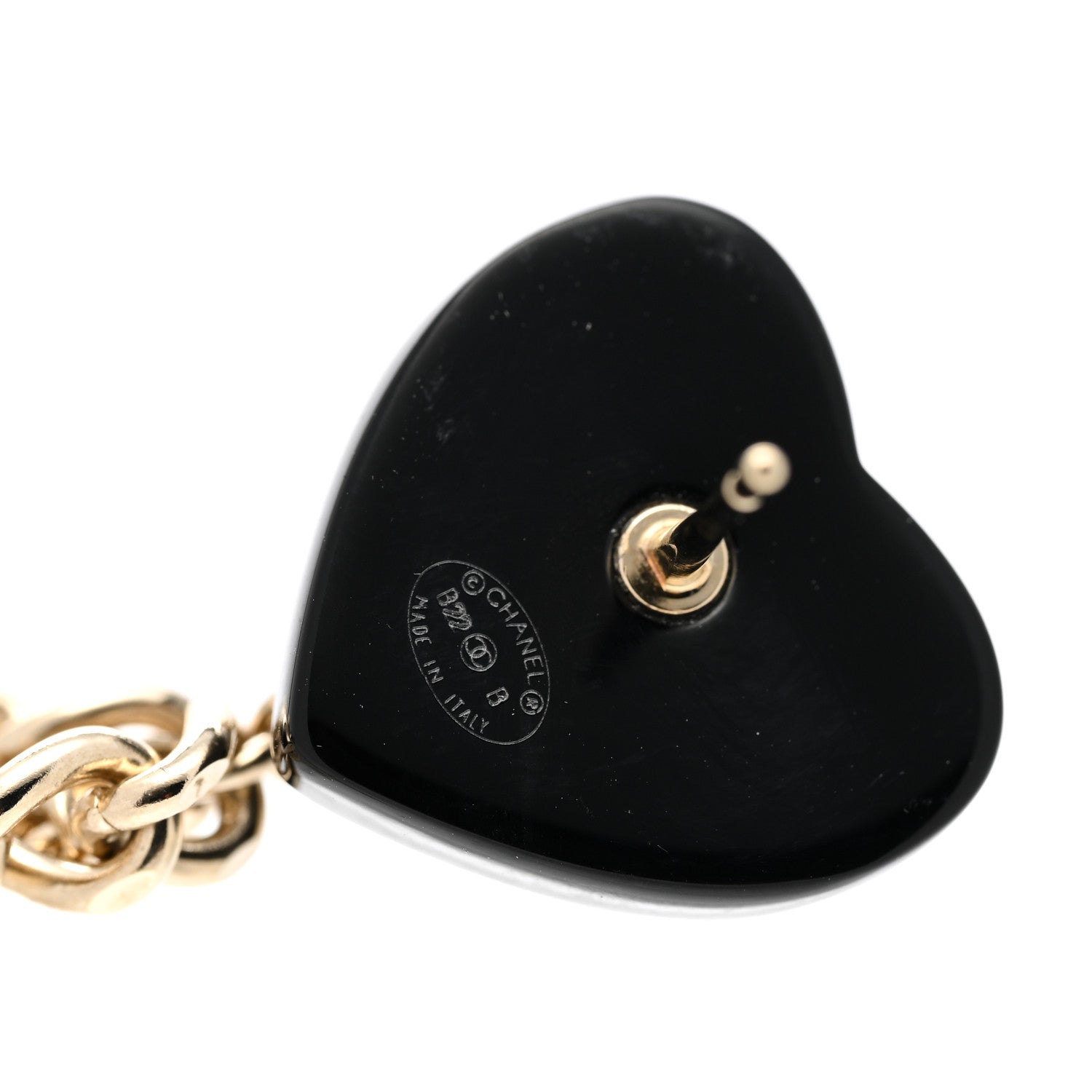 Chanel Resin Crystal Pearl CC Heart Chain Earrings Black Gold 4 of 5