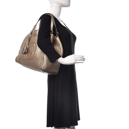 Gucci Metallic Pebbled Calfskin Medium Soho Shoulder Bag Golden Beige 2 of 13