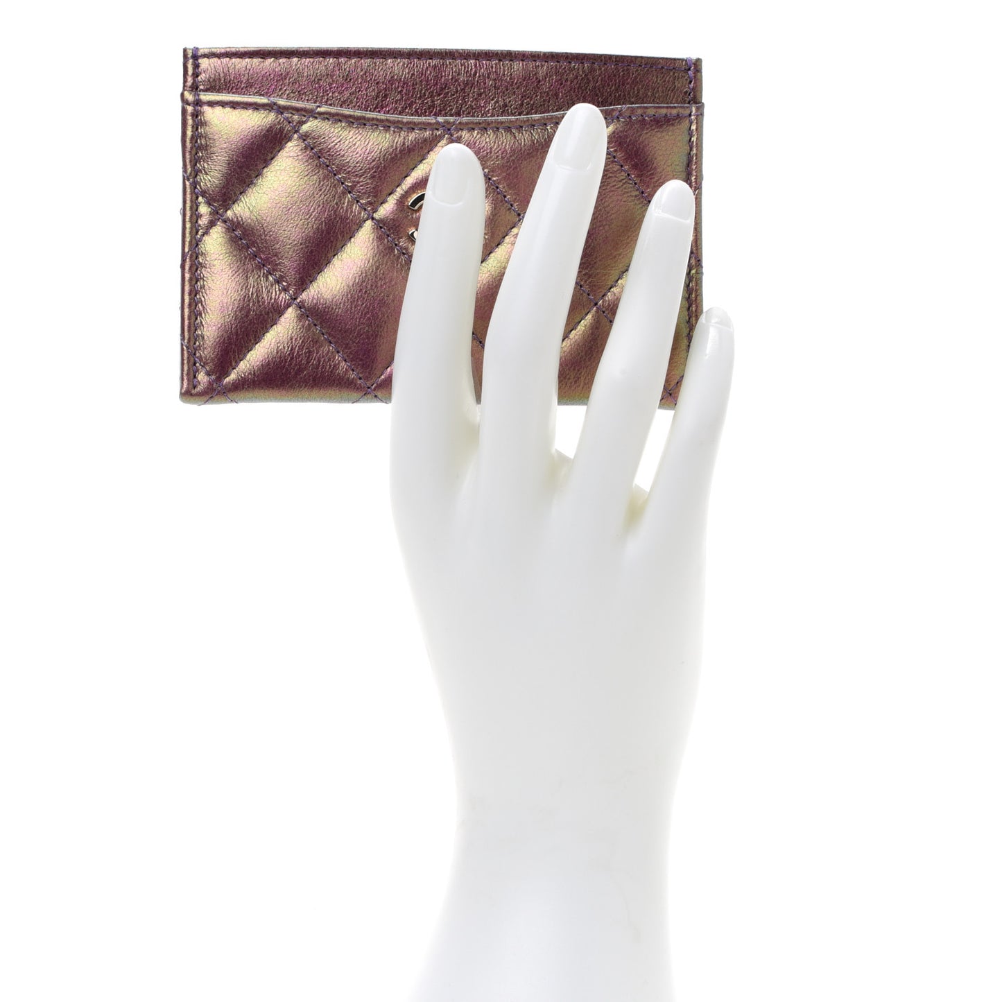 Iridescent Lambskin Quilted Card Holder Purple