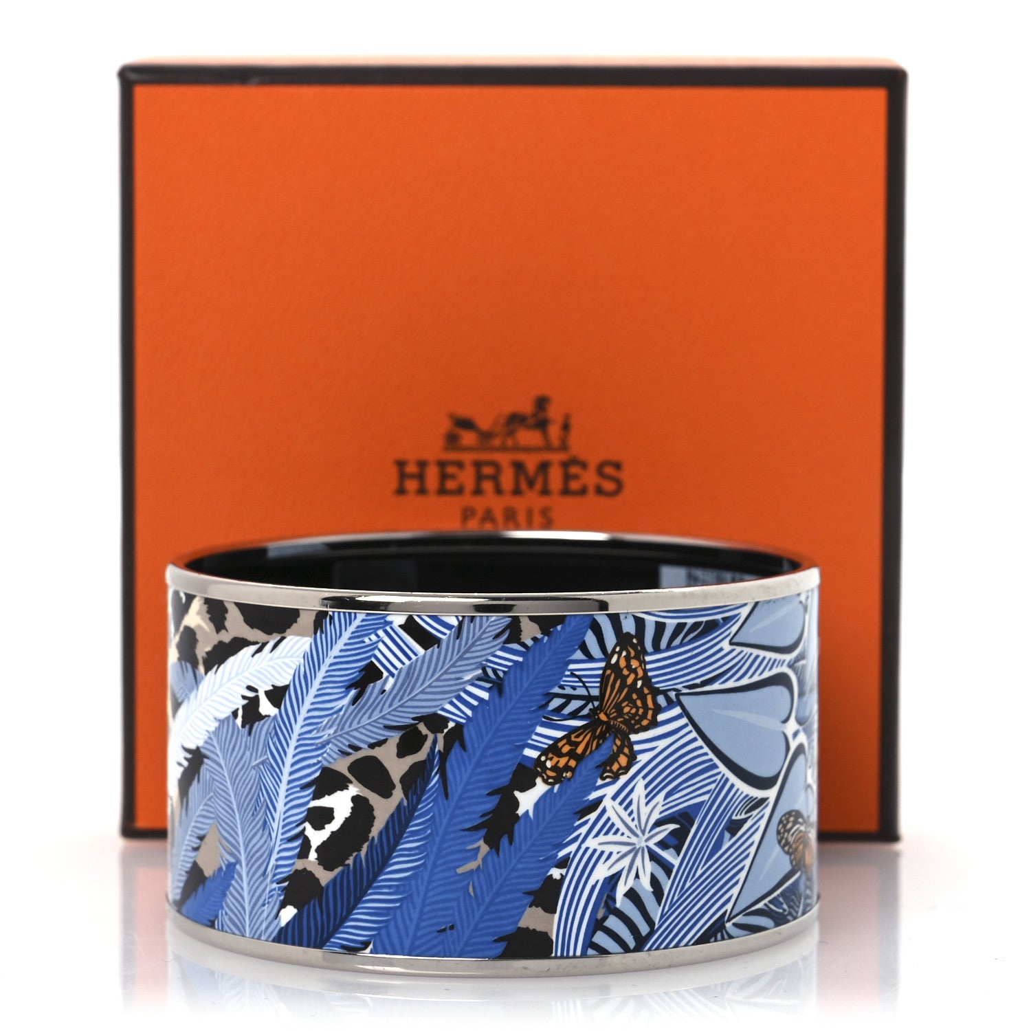 Hermes Enamel Printed Jaguar Quetzal Extra Wide Bracelet 65 Mediterannee 6 of 6