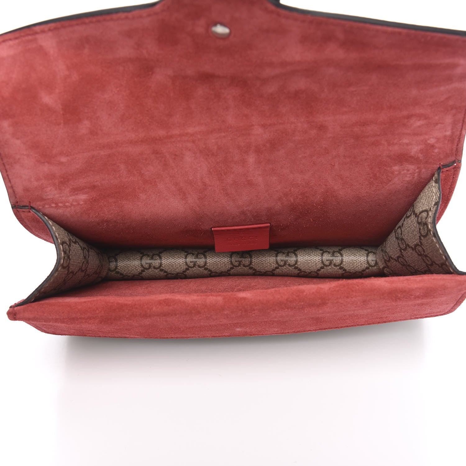 Gucci GG Supreme Monogram Suede Crystal Small Dionysus Shoulder Bag Beige Ebony Vulcanic Red 5 of 11
