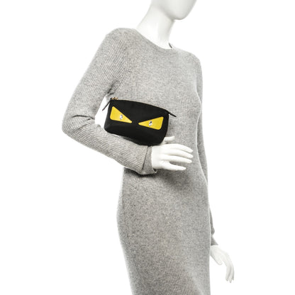 Fendi Nylon Vitello Elite Crystal Eye Monster Large Cosmetic Pouch Black Cedro 2 of 7