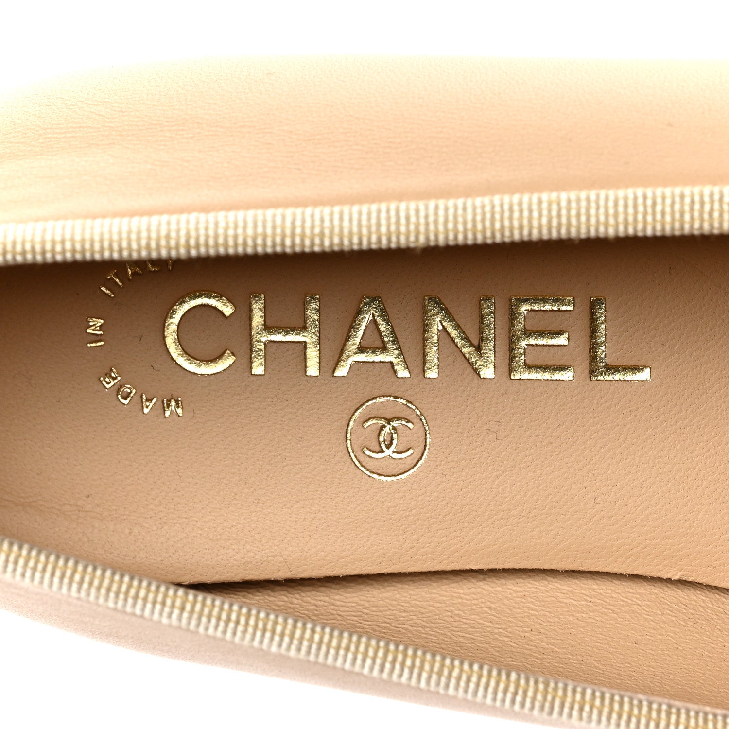 Chanel Lambskin Cap Toe CC Ballerina Flats 37.5 Beige Black 7 of 8