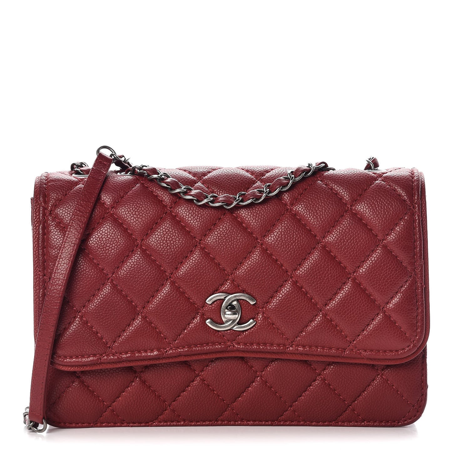 Caviar Quilted Flap With Chain Red