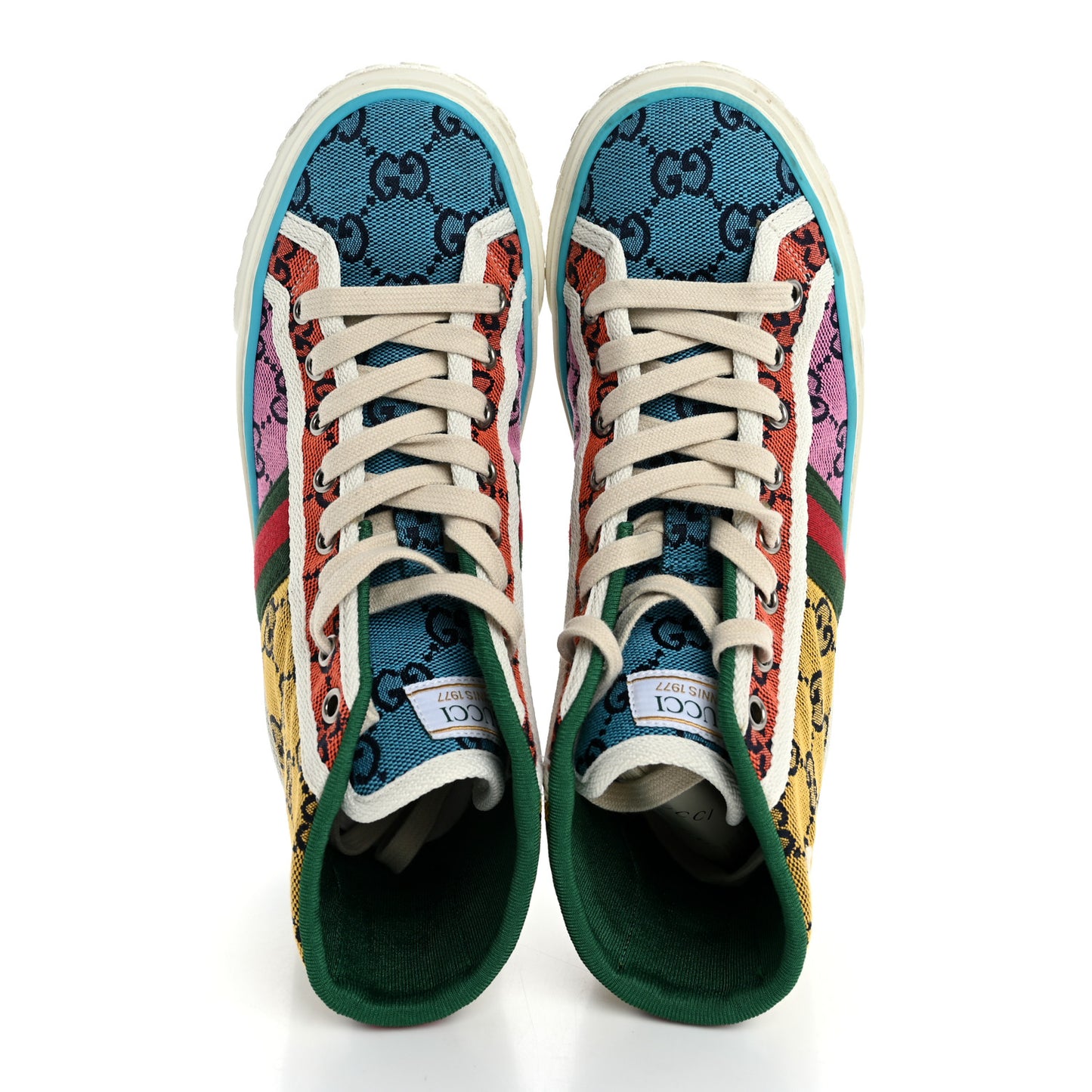 Gucci Monogram Multicolor Web Womens 1977 Tennis High Top Sneakers