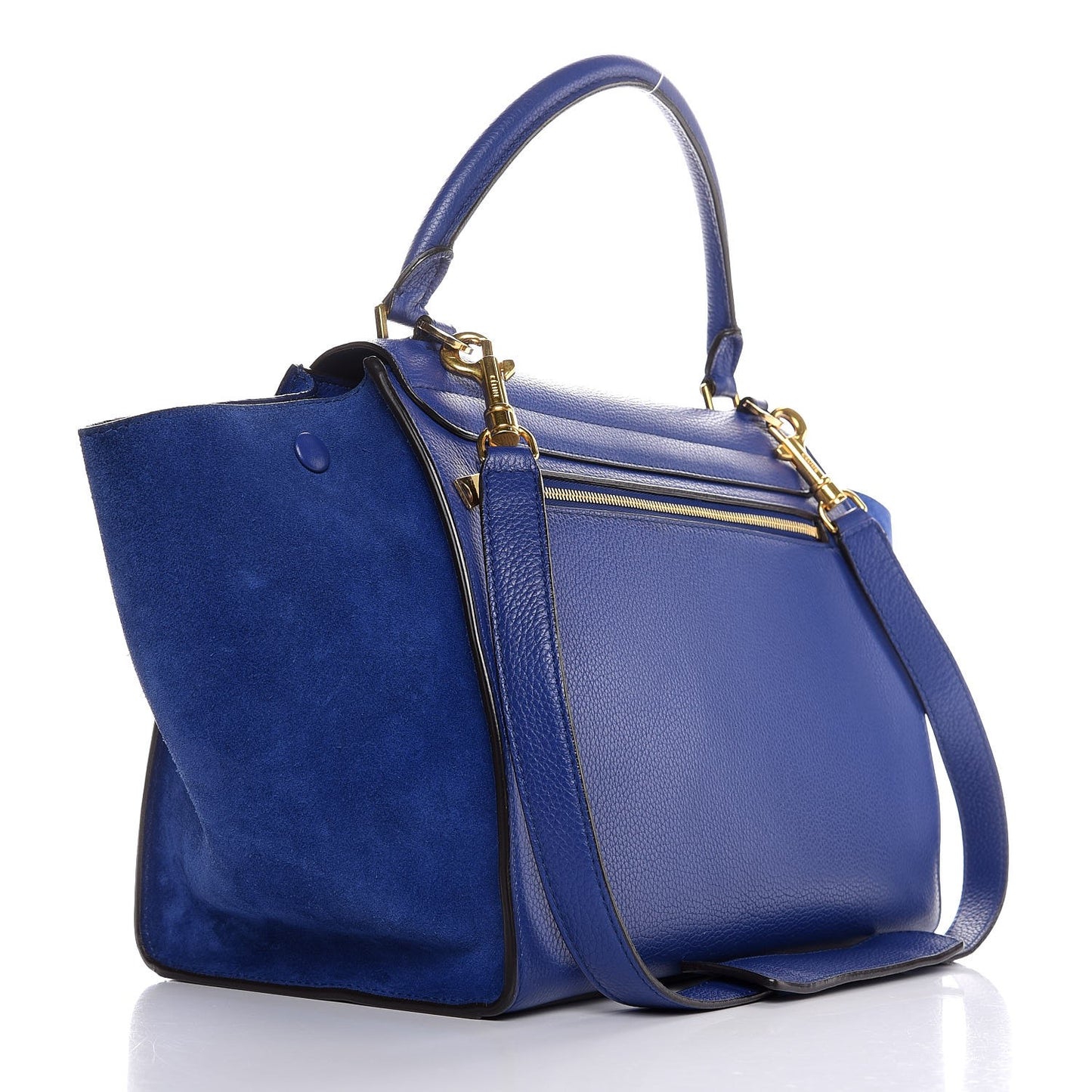 Drummed Calfskin Suede Medium Trapeze Indigo