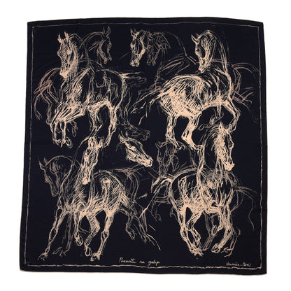 Hermes Cashmere Silk Pirouette au Galop Shawl 140 Marine Naturel Beige 1 of 5