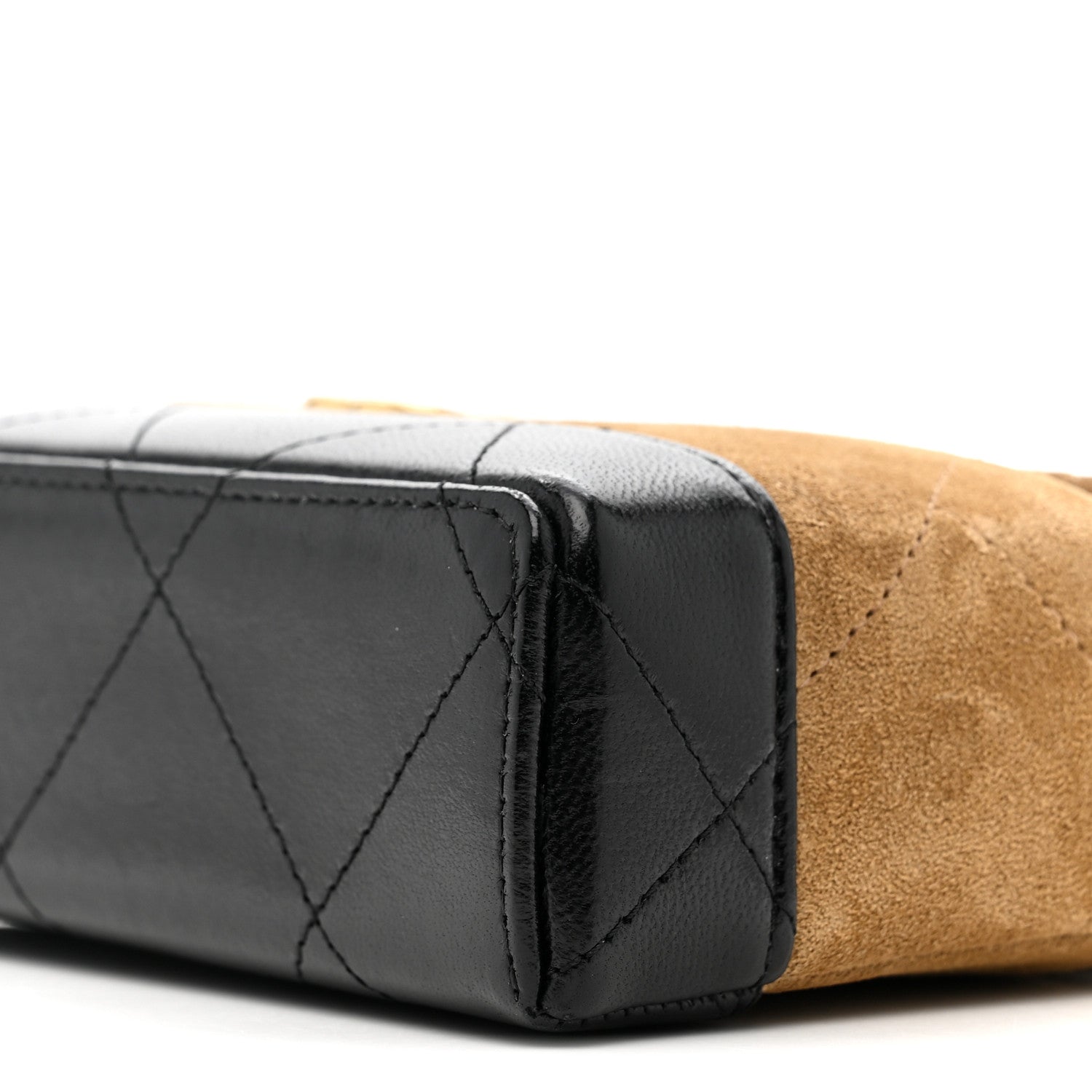 Chanel Suede Calfskin Shiny Lambskin Quilted Top Handle Slim Vanity Case With Chain Beige Black 10 of 11