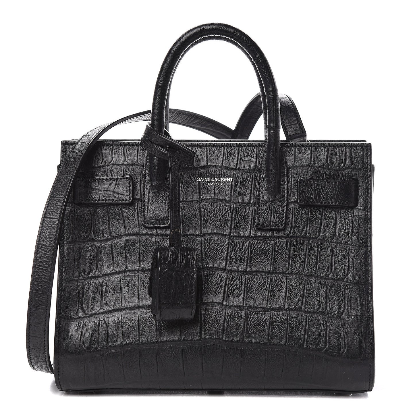 Calfskin Crocodile Embossed Nano Sac De Jour Black