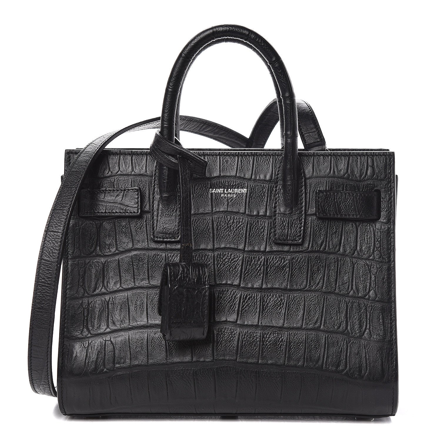 Saint Laurent Calfskin Crocodile Embossed Nano Sac De Jour Black 1 of 11