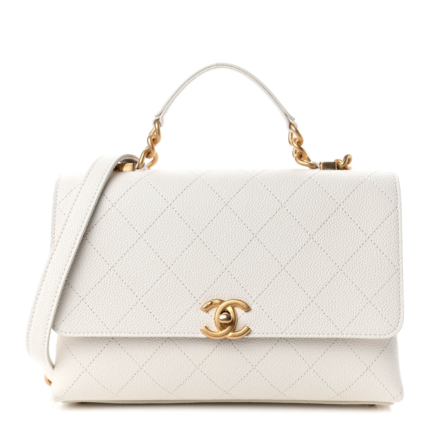 Chanel Grained Calfskin Small Stitched Flap White 1 of 4