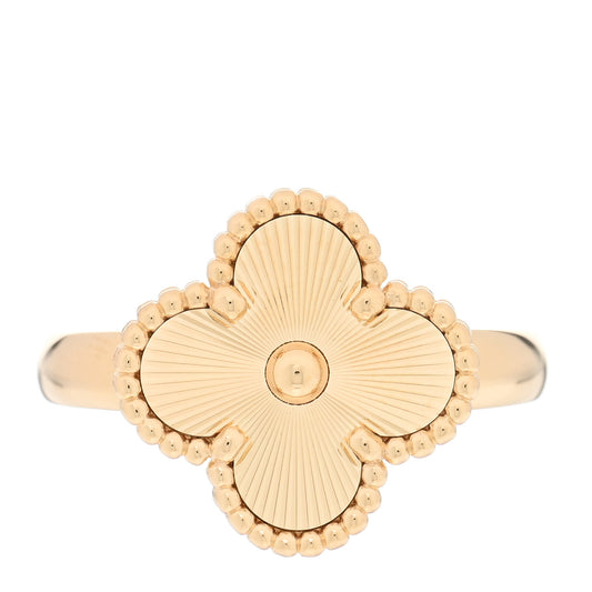 18K Yellow Gold Guilloche Vintage Alhambra Ring 54 7
