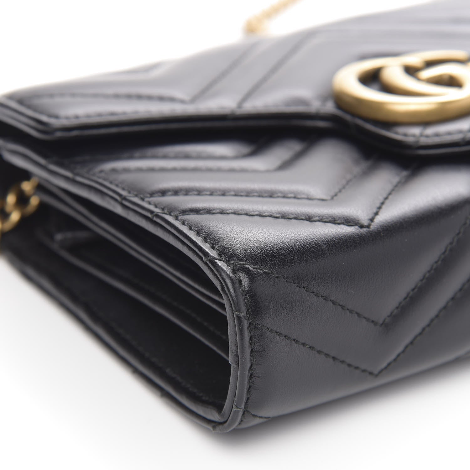 Gucci Calfskin Matelasse GG Marmont Chain Wallet Black 8 of 13