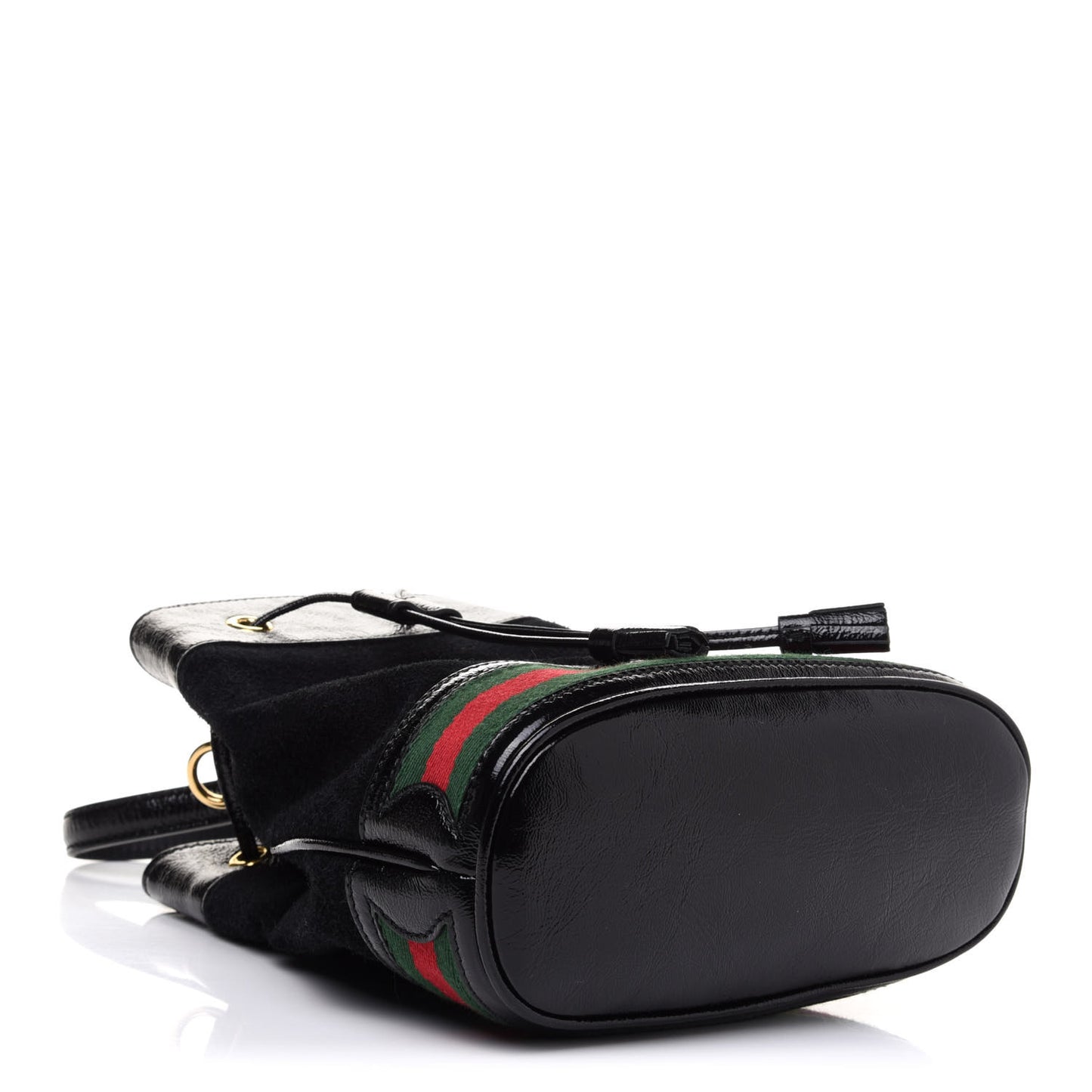 Suede Patent Web Small Ophidia Bucket Bag Black