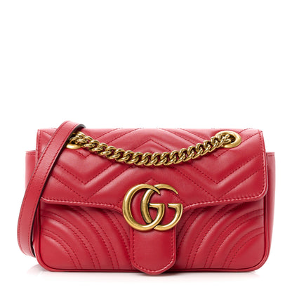 Gucci Calfskin Matelasse Mini GG Marmont Shoulder Bag Hibiscus Red 1 of 11