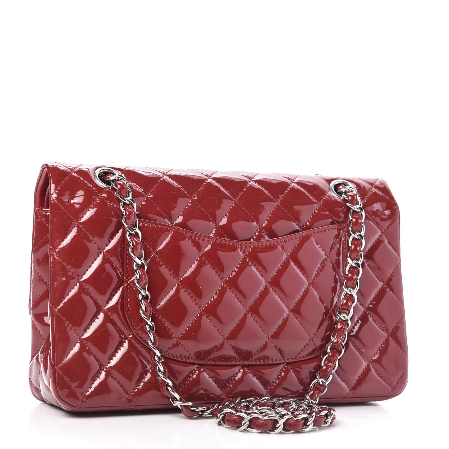 Patent Calfskin Quilted Medium Double Flap Dark Red