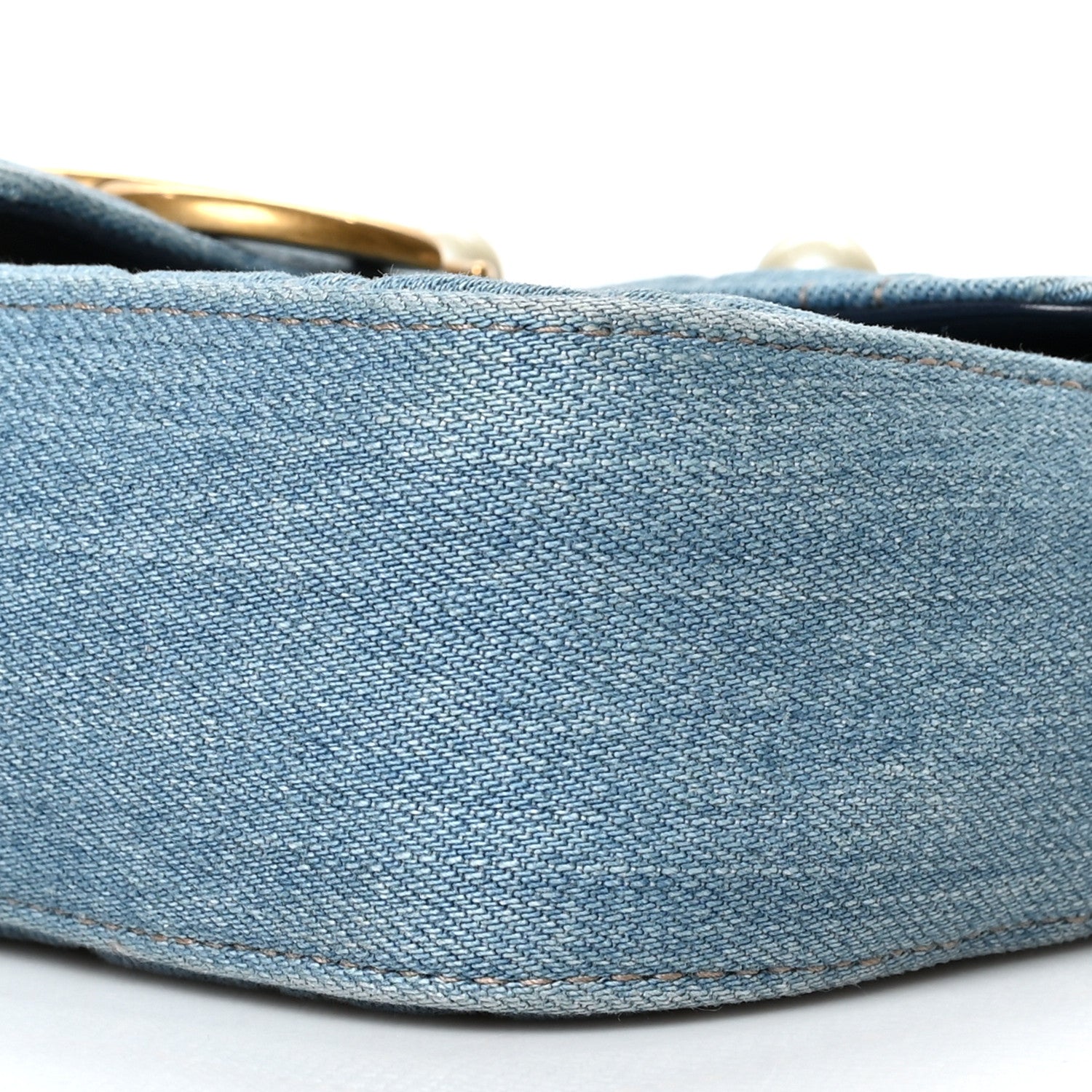 Gucci Denim Matelasse Pearl Studded Mini GG Marmont Shoulder Bag Blue 11 of 11