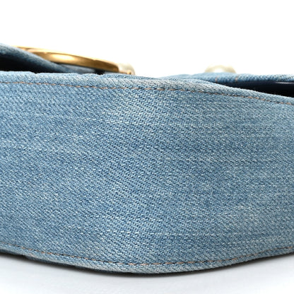 Gucci Denim Matelasse Pearl Studded Mini GG Marmont Shoulder Bag Blue 11 of 11