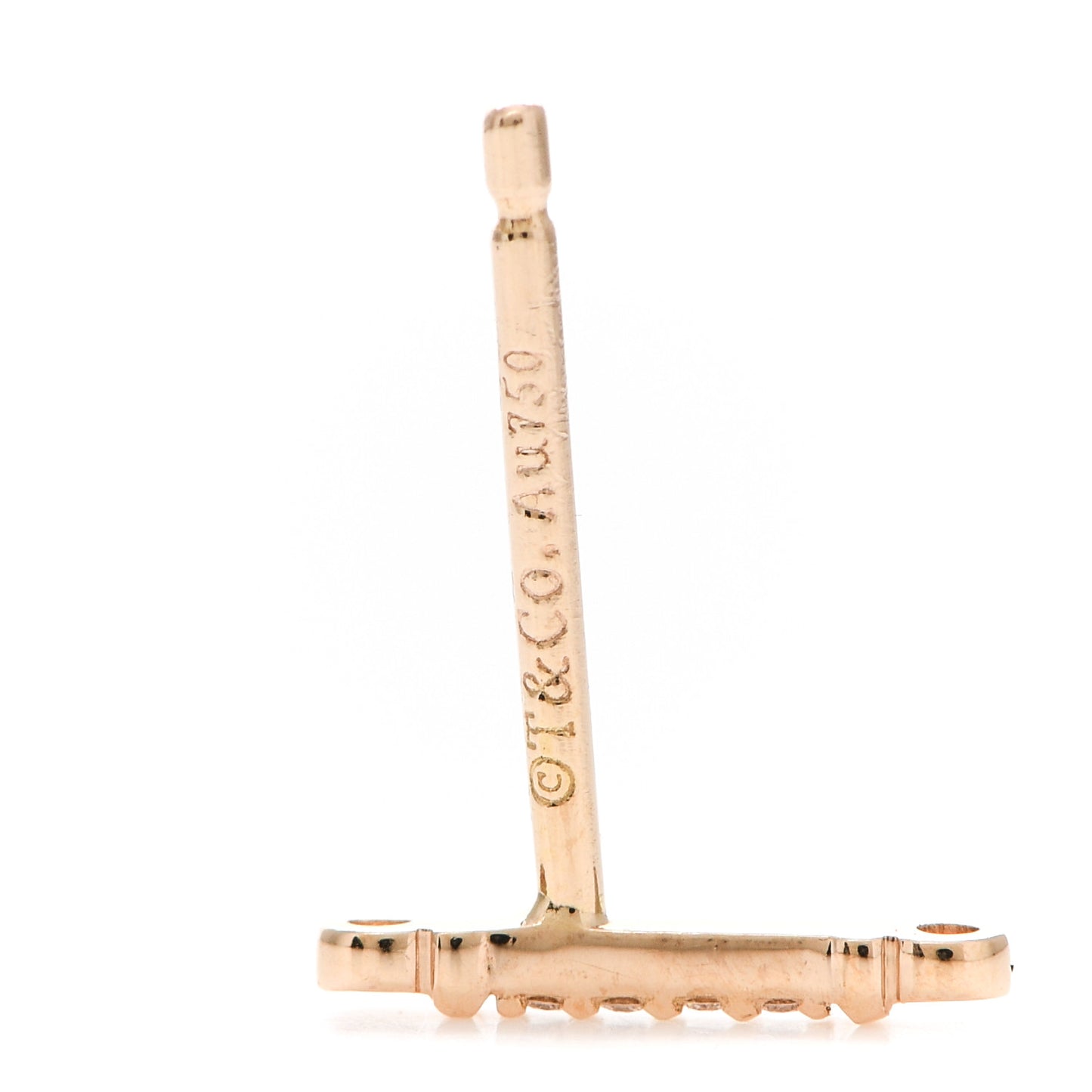 18K Rose Gold Diamond Fleur de Lis Key Bar Earrings