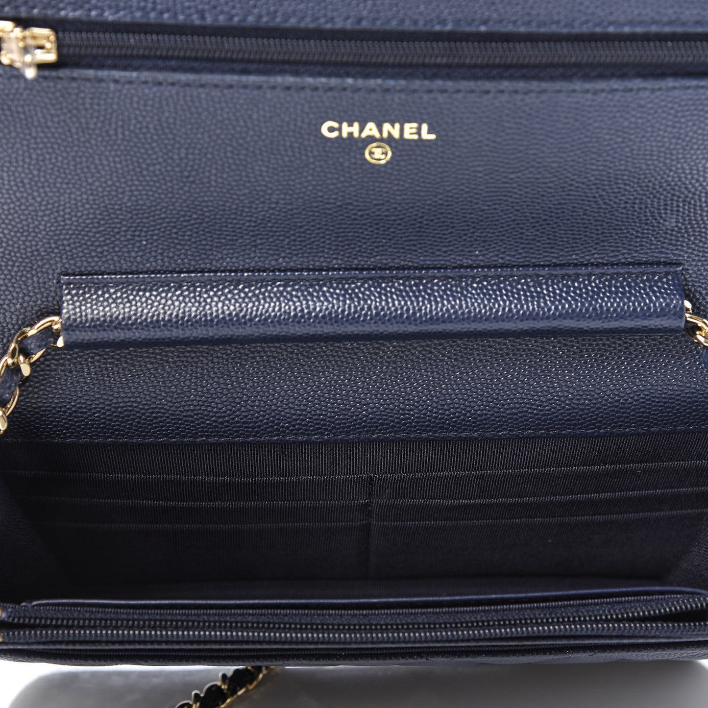 Caviar Quilted Wallet On Chain WOC Navy Blue