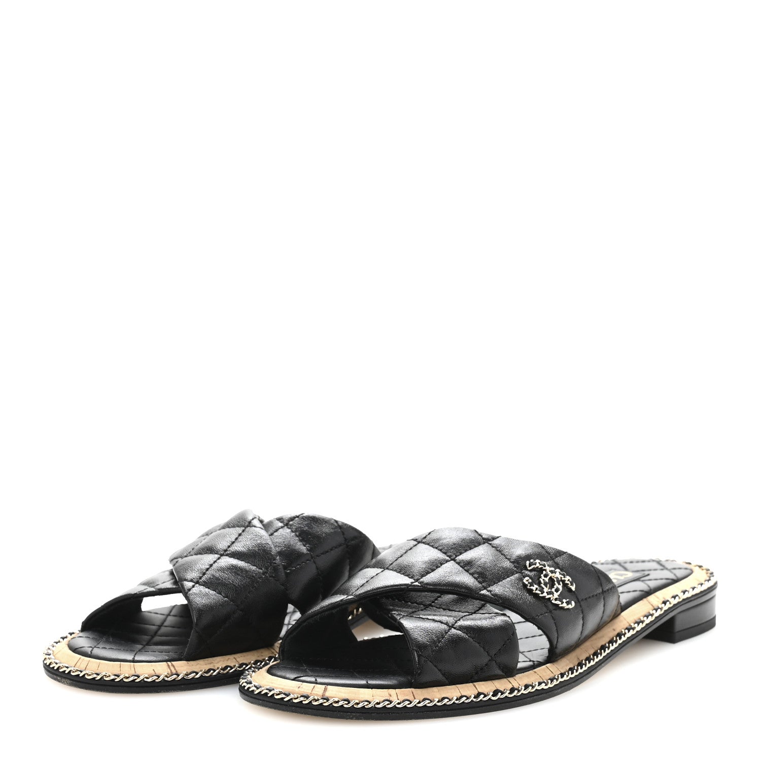 Chanel Lambskin Quilted Chain CC Sandals 39 Black 4 of 10