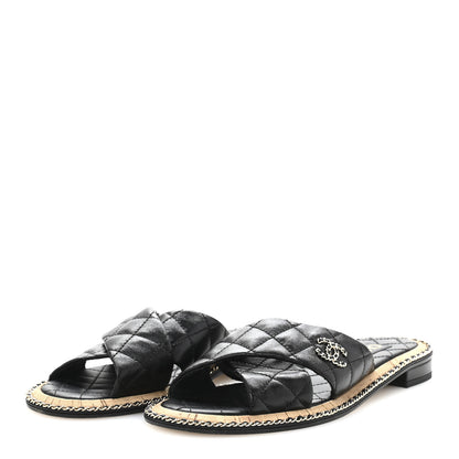 Chanel Lambskin Quilted Chain CC Sandals 39 Black 4 of 10