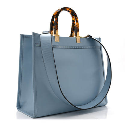 Fendi Vitello King Plexiglass Logo Embossed Medium Fendi Sunshine Shopper Tote Azzurro Baby 3 of 11