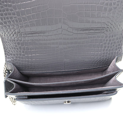 Saint Laurent Calfskin Crocodile Embossed Medium Monogram Sunset Fog 4 of 5