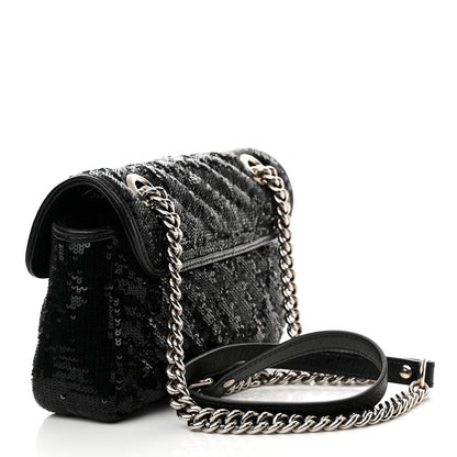 Gucci Sequin Matelasse Diagonal Mini GG Marmont Shoulder Bag Black 3 of 11