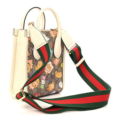 Gucci X PIKARAR GG Supreme Textured Dollar Calfskin Animal Print Mini Vertical Tote Bag Beige Ebony Mystic White Multicolor 3 of 10