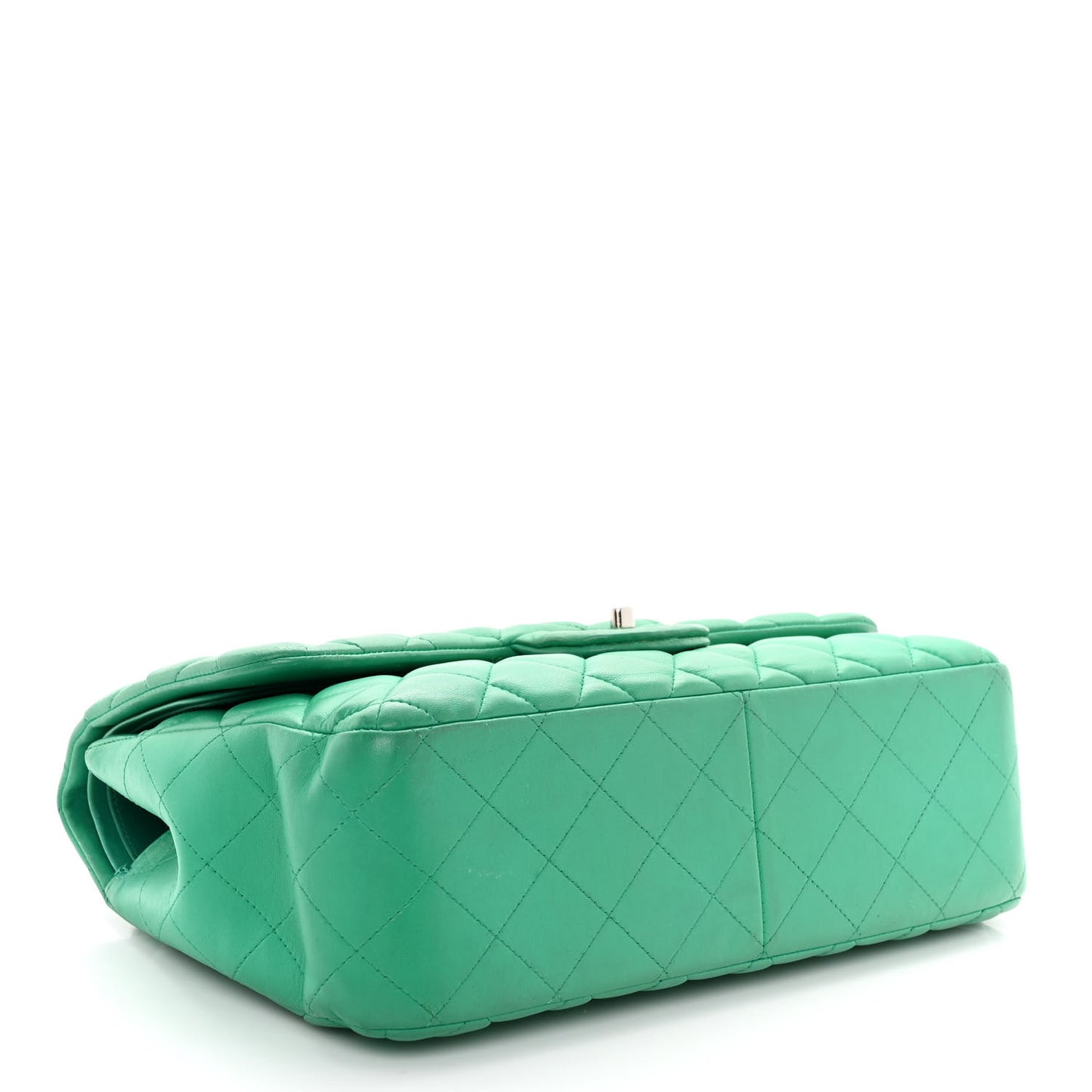 Lambskin Quilted Jumbo Double Flap Green