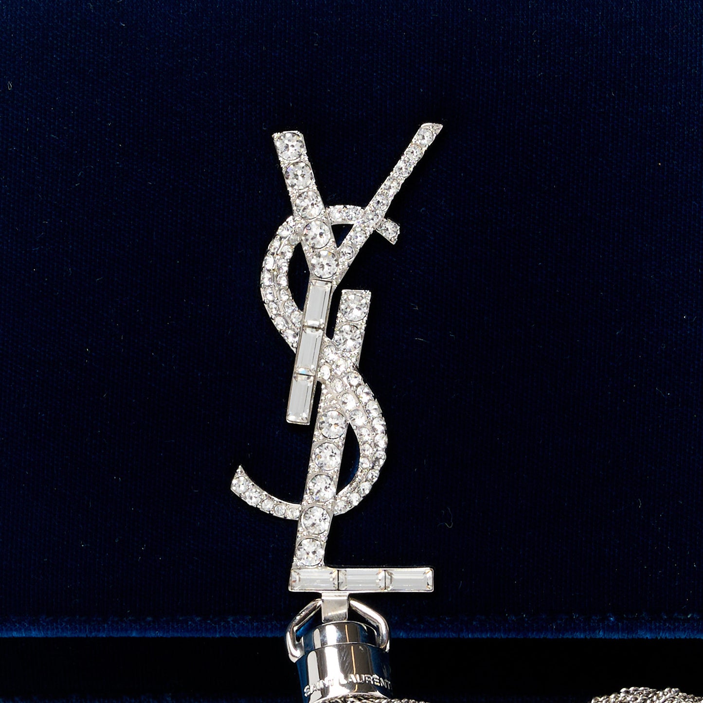 Velvet Crystal Monogram Kate Tassel Chain Wallet Blue