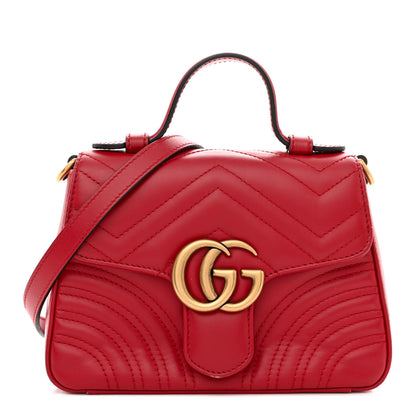 Gucci Calfskin Matelasse Mini GG Marmont Top Handle Shoulder Bag Hibiscus Red 1 of 13