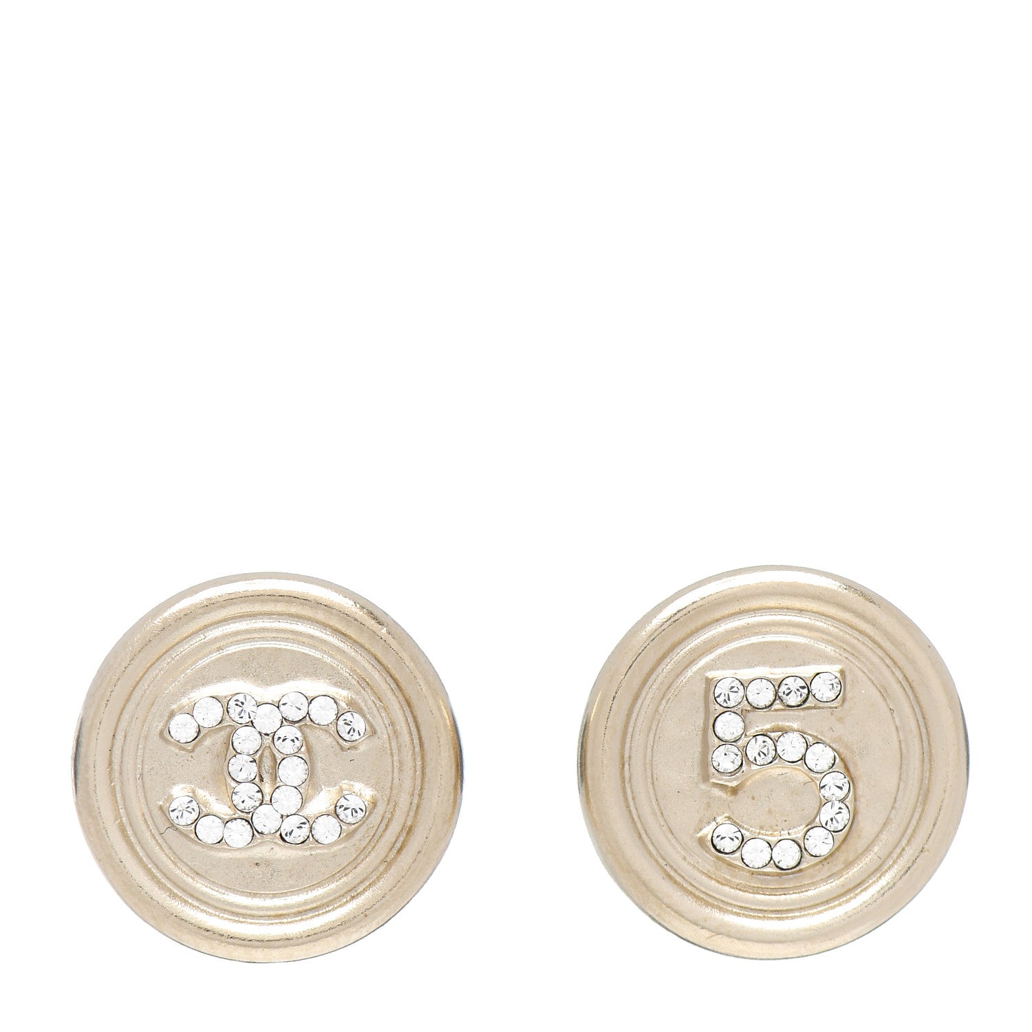 Chanel Crystal CC Round Earrings Light Gold 1 of 5